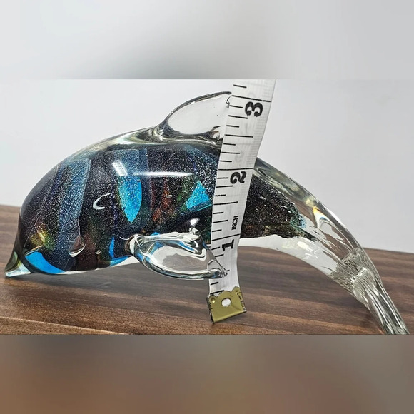 Dolphin Figurine Hand Blown Crystal Glass  Paperweight Multicolor Space  6x3 - Picture 8 of 8